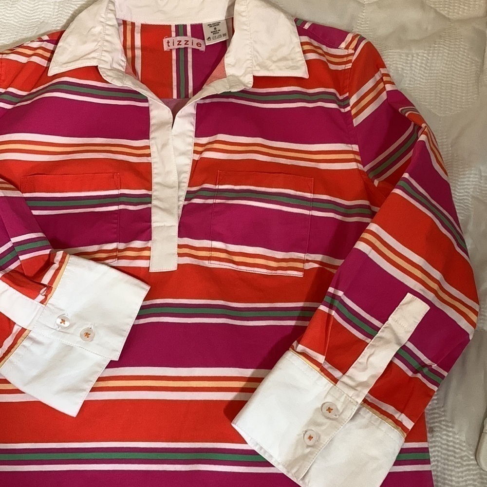 Tizzie Cotton Mini Striped Dress, S - Picture 10 of 11